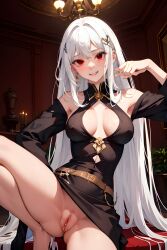 ai_generated niiaah office_lady pussy red_eyes thighs white_hair