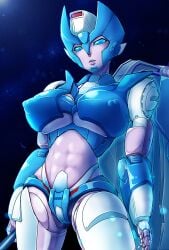 abs areola_bulge areolae areolae_visible_through_clothing armor athletic_female big_breasts blue_eyes breasts chromia covered_breasts nipple_bulge nipples nipples_visible_through_clothing robot robot_girl thighs thong transformers umeta