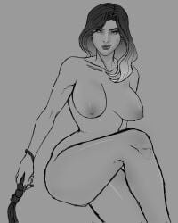 1girl 1girls big_breasts black_and_white breasts breasts_out celia_lede dominant_female dommy_mommy femdom grayscale kornysadist no_color smug solo_female the_price_of_flesh thick_thighs whip