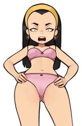 2d angry bra cameltoe code_lyoko ear_piercing earrings elisabeth_delmas female female_focus female_only first_person_view hands_on_hips loodncrood looking_at_viewer looking_down no_sex panties pov uncensored underwear white_background