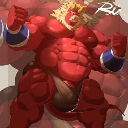 2_horns abs bulge clothing demon flaccid gardie_(otukimi) hi_res horn humanoid male male_only nipples pecs reclamon red_body red_skin solo underwear