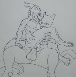 anal anal_sex anthro anus balls bodily_fluids claws cum cum_in_ass cum_inside cumshot dragon duo ejaculation eye_contact feet foreskin genital_fluids genitals hi_res interspecies looking_at_another male male/male mewtwo nintendo on_lap paws penetration penis perrox pokemon pokephilia raised_leg riding size_difference toe_claws toes xero_(captainscales)