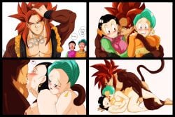 1boy 2girls blush bulma bulma_(dragon_ball) bulma_briefs bulma_briefs_(gt_saga) chichi chichi_(gt_saga) clothing couple cum doggy_style dragon_ball dragon_ball_gt fellatio ffm_threesome fusion gogeta husband_and_wife large_breasts multiple_girls muscular muscular_male nala1588 oral red_hair sex sex_from_behind son_goku super_saiyan super_saiyan_4 tagme tail threesome vegeta