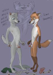 age_difference animal_genitalia animal_penis anthro blue_eyes bodily_fluids brown_eyes canid canine canine_genitalia canine_penis canis cub duo fox furry genital_fluids genitals highres kiss_on_lips knot knot_in_sheath looking_at_another looking_at_partner male mammal penis precum saliva saliva_string sheath smile smiling_at_each_other wolf wolfyalex96 yaoi young younger_male