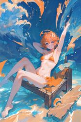 ai_generated beach bikini blue_eyes female genshin_impact orange_bikini orange_hair rule_63 short_hair space_o_space stable_diffusion tartaglia_(genshin_impact)