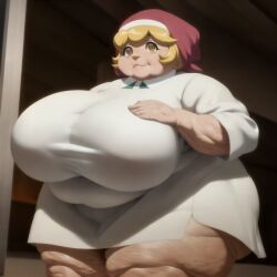 1girls 4k ai_generated amber_eyes anime anthro ass bbw belly belly_button big_belly big_butt blonde_hair cafeteria_lady cellulite dress elderly_female fat female gilf granny hand_on_breast headscarf highres huge_ass hyper_ass large_ass large_breasts low-angle_view matronai_(artist) navel ninjala nipples nude obese old older_female overweight pinup self_upload ssbbw stable_diffusion thick thick_arms thick_ass thick_legs thick_thighs white_dress wide_hips