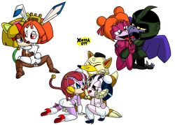 2boys 5girls anthro_on_anthro bad_bird breasts carla_(samurai_pizza_cats) cat cat_humanoid clothed clothed/nude clothed_female_nude_male clothed_male clothed_male_nude_female crow crow_humanoid double_dildo fox fox_humanoid francine_manx interspecies licking_penis lucille_(samurai_pizza_cats) navy_blue_hair nipples nude nude_female nude_male orange_hair penis polly_esther princess_vi pussy rabbit rabbit_humanoid red_hair robot robot_anthro robot_girl robots samurai_pizza_cats seymour_cheese sheep sheep_humanoid white_background xierra099