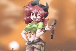 1girls 2d 2d_(artwork) 2d_artwork aged_up chara chara_(chocotale) chocotale color cowboy cowboy_outfit cowgirl cowgirl_outfit female female_only human human_female human_only hwang_ponimator hwang_ponimator_(copyright) open_mouth solo tagme undertale undertale_(series) wink