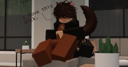 2boys 3d balls bottomless brown_hair catboy dialogue english_text funkycatboys gay penis rabbit_suavehun request roblox robloxian tagme text