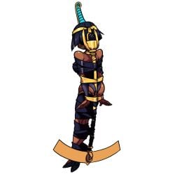 animated ass bob_cut bondage egyptian egyptian_female egyptian_headdress eliza_(skullgirls) gagged loop official_art pole_between_ass skullgirls tape_bondage tape_gag tied_to_pole wraps