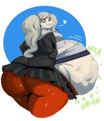 ann_takamaki ass belly belly_expansion belly_inflation blue_eyes clothing dumptruck_ass female female_only flirting giantess growling huge_ass large_ass light-skinned_female light_skin looking_at_viewer looking_back persona persona_5 questionable_consent red_pants smile sonier103 stomach stomach_inflation stomach_noises thick_thighs thighhighs thighs twintails voluptuous vore vore_belly white_hair wide_ass wide_hips