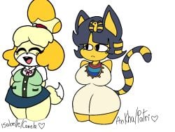 animal_crossing ankha ankha_(animal_crossing) breasts canine chubby chubby_anthro chubby_female damn_dani_draws_furries? egyptian_cat feline female female_focus furry hottiegirl34_(artist) huge_ass huge_breasts isabelle_(animal_crossing) nintendo no_humans shih_tzu short_skirt thick_thighs thighs voluptuous_anthro