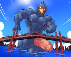 avian backlighting balls bird blue_body bridge car city destruction falco_lombardi gay genitals half-erect happyending hi_res light lighting macro male muscular muscular_male nintendo penis river solo star_fox surprise truck vehicle