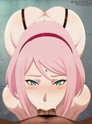 1boy 1girls blowjob blowjob_face blowjob_pov blush blushing_at_viewer boruto:_naruto_next_generations cum cum_in_mouth dkir female green_eyes hairband haruno_sakura human indoors looking_at_viewer male naruto naruto_(series) naruto_shippuden navel penis penis_in_mouth pink_hair pov pov_blowjob pov_eye_contact sakura_haruno tagme