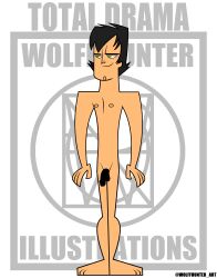 1boy cartoony censored_penis erection heavily_censored long_hair male male_nipples male_only male_pubic_hair masculine mature_male muscles muscular_male pecs penis smile smiling smooth_skinned_male solo total_drama_island veiny_penis white_background wolffhunter_art