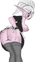 1girls anus barbell_piercing big_ass big_breasts blizzard_entertainment demitria_(warcraft) maid_uniform night_elf nipple_piercing original_character pink_skin pussy solo tahk_(artist) warcraft white_hair world_of_warcraft