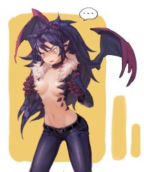 barely_visible_genitalia breasts demon_girl demon_wings disgaea disgaea_5 genderswap_(mtf) killia_(disgaea) kuzel_(bonolangje) large_breasts nippon_ichi_software rule_63 skimpy_clothes tight_clothing tight_pants