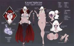 1girls ayuukuro big_breasts blizzard_entertainment character_sheet kasani_nightclaw night_elf nipple_piercing nipple_rings original_character pink_skin skimpy skimpy_clothes solo warcraft white_hair world_of_warcraft