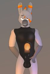 2:3 anthro balls balls_outline bodily_fluids bodysuit bulge camelid cheek_tuft clothing colored_cum condom condom_suit cum cum_bubble cum_in_clothing erection facial_markings facial_tuft fur genital_fluids genital_outline genitals gloves_(marking) glowing glowing_cum grey_body grey_fur gusta gusta_(gusta) head_markings hi_res llama male mammal markings muzzle_(marking) neck_tuft orange_cum orange_eyes orange_stripes pecs penis penis_outline snout snout_markings solo stripes tight_clothing tongue tongue_out tuft unusual_bodily_fluids unusual_cum unusual_genital_fluids