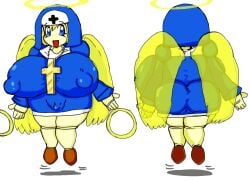 2023 ahyoumaru angel_wings animated blonde_female blonde_hair blue_eyes clitoris cross female female_only gigantic_breasts halo huge_nipples nun nun's_habit nun_outfit oc original_character robopon robot robot_girl slideshow wataru_tamori