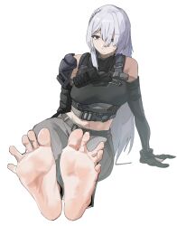 absurdres ak-15_(girls'_frontline) barefoot er_ling_balu feet feet_up female flexible_toes foot_focus girls'_frontline highres looking_at_viewer no_shoes soles toe_scrunch toes