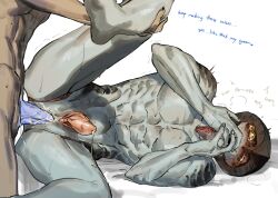 4_eyes ahe_gao alien anal anal_sex animal_genitalia blue_penis blush bodily_fluids breath cum cum_drip cum_in_ass cum_inside cum_on_leg cum_on_penis cum_string cum_while_penetrated dialogue dripping duo english_text erection garrus_vakarian genital_fluids genital_slit genitals grunting hands_over_mouth hi_res humanoid humanoid_on_humanoid humanoid_penetrated humanoid_penetrating humanoid_penetrating_humanoid interspecies javik kaan_rawy leg_grab looking_pleasured lying male male/male male_penetrated male_penetrating male_penetrating_male mass_effect multi_eye muscular muscular_male nude on_side penetration penis pink_penis prothean raised_leg sex shaking slit solo_focus text trembling turian twisted_table_lotus xenophilia