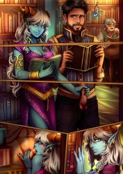 1girls 2boys blizzard_entertainment blowjob blue_skin cherryinthesun draenei fellatio handjob horns human human_(world_of_warcraft) interspecies light-skinned_male light_skin original_character rivoria warcraft white_hair world_of_warcraft