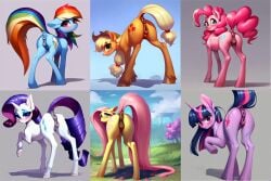 6girls ai_generated alicorn anatomically_correct anatomically_correct_genitalia anatomically_correct_pussy animal_genitalia animal_pussy anus applejack_(mlp) ass blonde_hair blue_body blue_fur cutie_mark dock earth_pony equid equine equine_pussy female feral feral_only fluttershy_(mlp) friendship_is_magic fur hasbro hooves horse mammal mane mane_six_(mlp) my_little_pony orange_body orange_fur pegasus pink_body pink_fur pink_hair pink_tail pinkie_pie_(mlp) pony purple_body purple_fur purple_hair purple_tail rainbow_dash_(mlp) rainbow_hair rainbow_tail raised_tail rarity_(mlp) stable_diffusion tail twilight_sparkle_(mlp) unicorn white_body white_fur yellow_body yellow_fur yellow_tail