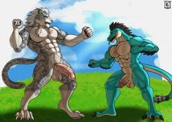 2boys abs american_mythology animal_genitalia animal_penis anthro balls bara beard big_balls big_penis black_sclera bone_spikes braided_beard chest_scar duo dzulum_(laziestsloth) erection facial_hair felid feline_genitalia feline_penis fighting_pose forked_tongue fur gay genitals grey_body grey_fur half-erect humanoid_genitalia humanoid_penis jaguar kirlanlion larger_male male male/male mammal mesoamerican_mythology multicolored_body multicolored_fur multicolored_scales muscular muscular_anthro muscular_male mythology nude nude_male pantherine pecs penis penis_size_difference pose red_eyes reptile scales scalie scar size_difference smaller_male snake spots spotted_body spotted_fur tan_body tan_scales tongue tongue_out tuft turquoise_scales two_tone_body two_tone_fur two_tone_scales white_body white_fur wrestling xiuhcoatl_(laziestsloth) yaoi yellow_eyes