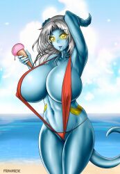 1girls beach blizzard_entertainment draenei franarok huge_breasts lightforged_draenei neraah original_character solo string_bikini warcraft white_hair world_of_warcraft