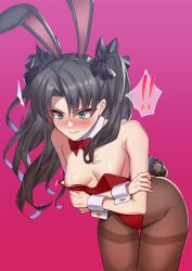 1girls big_breasts black_hair blue_eyes blush blushing breasts bunny_costume bunny_ears bunny_girl bunny_tail bunnysuit dark_hair fake_animal_ears fate/stay_night fate_(series) female female_only hips light-skinned_female light_skin miga2580 nervous nipple_slip playboy_bunny rabbit_ears revealing_clothes slutty_outfit sweat sweating sweaty thick thick_thighs thigh_gap thighs tohsaka_rin twintails