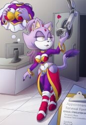 2017 anthro big_breasts blaze_the_cat breast_squeeze comic curvy english_text feline female furry golden_eyes half-closed_eyes heart machine nail_polish page_5 ponytail princess purple_fur sega solo_female sonic_(series) sonic_the_hedgehog_(series) the_other_half wide_hips