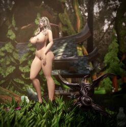 1girls 3d big_breasts blizzard_entertainment casual female humanoid kasani_nightclaw mementomeowi night_elf nipple_piercing original_character outdoors pale_skin pink_skin solo thick_thighs warcraft white_hair world_of_warcraft