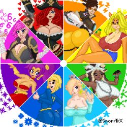 8girls alternate_version_available anthro arm_wraps bethesda big_ass big_breasts big_lips blizzard_entertainment blonde_female blonde_hair blue_eyes bodysuit bra brown_hair brunette brunette_hair cleavage color_wheel_challenge crash_(series) crossover crown dancing dark_skin deep_cleavage djinn dress fallout female flexing fully_clothed green_eyes hand_wraps happy_female holding_object hotpants huge_ass huge_breasts large_ass large_breasts league_of_legends light_skin looking_at_viewer looking_back marina_(splatoon) mario_(series) meme microsoft miss_fortune multiple_girls nintendo octoling overwatch pink_hair pirate_hat pistol pixel_art presenting presenting_hindquarters princess_rosalina purple_hair red_hair revealing_clothes riot_games round_ass shantae shantae_(character) shiny_skin skintight skintight_bodysuit slutty_outfit smiling snorrtrx splatoon super_mario_galaxy tattoo tawna_bandicoot thumbs_up tight_clothing tracer tshirt underboob vault_girl vault_suit vi wand wayforward winking