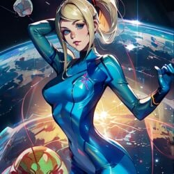 1girls ai_generated blonde_hair female metroid pixai pooplool samus samus_aran solo tagme thin_female zero_suit_samus