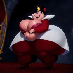 4k ai_generated alice_in_wonderland alice_in_wonderland_(1951_film) ass background bbw black_hair breasts disney fat fat_woman female gown high_heels high_resolution highres hyper hyper_ass hyper_breasts large_ass large_breasts matronai_(artist) mature mature_female obese obese_female pinup queen queen_of_hearts_(alice_in_wonderland) ssbbw stable_diffusion sweat thick_ass thick_thighs ugly_female ugly_woman woman