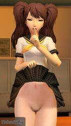 1girls 3d flashing kujikawa_rise looking_at_viewer nobodyrly_(artist) persona persona_4 pov school_uniform schoolgirl sfm