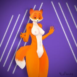 breasts claws fox foxtrot foxtrot_(copyright) furry no_outlines orange_fur pussy roflan88 tagme watermark