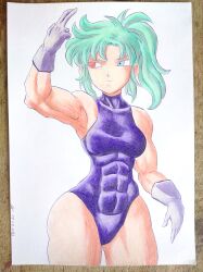 alien alien_girl armpits arms_up aura big_hair black_clothes blue_eyes breasts brown_hair cerealian curly_hair curves curvy curvy_body curvy_female curvy_figure curvy_hips curvy_thighs dragon_ball_super drawing fanfic_art female gloves green_hair heterochromia hips humanoid kurisupi_(yamidanight) legs long_hair manga_style oc original_artwork original_character purple_gloves pussy red_eyes shaved_pussy shueisha skin traditional_art traditional_drawing_(artwork) traditional_media traditional_media_(artwork) uncensored yamidanight