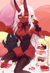 akumi female oni oni_horns red_skin scars virtual_youtuber vyugen white_hair yellow_eyes yoclesh