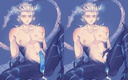 1boy abs absurd_res absurdres after_anal after_sex after_vaginal angry_look balls blue_background blush capcom cum_drip cum_in_ass cum_in_pussy cuntboy devil_horns devil_may_cry devil_may_cry_5 devil_tail dmbakura full-package_cuntboy herm hermaphrodite human intersex looking_at_viewer male maleherm multi_genitalia muscular_cuntboy naked naked_male penis pussy qlithotroots tail toned toned_cuntboy toned_male vergil