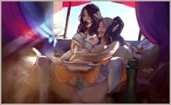 2girls bad_end ball_gag basnip bound breasts_out dildo_sitting elf female female_domination female_penetrating_female female_rapist forced legs_held_open multiple_girls pussy rape riding_dildo sex_toy sitting_on_dildo strap-on tied_arms yuri