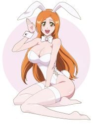 1girls bleach bunny_ears bunny_tail bunnysuit fake_animal_ears female inoue_orihime large_breasts leotard orange_hair rozuberry thighhighs