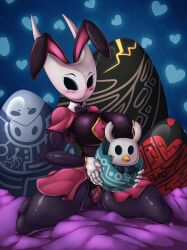 ass azura_inalis big_ass big_breasts big_nipples big_thighs breasts bunny_ears covered_nipples dominant_female easter egg female femdom hollow_knight hornet_(hollow_knight) kneeling nipples_bulge thick_ass thick_thighs thighs voluptuous voluptuous_female