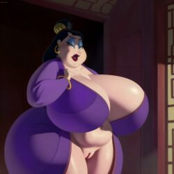 4k ai_generated anus ass background bbw belly belly_button big_belly black_hair breasts disney gilf gold_jewelry granny high_resolution highres hyper hyper_ass hyper_breasts jewelry large_ass large_breasts makeup matronai_(artist) mature mature_female milf mulan mulan_(1998_film) navel nipple_bulge obese obese_female old pinup red_lipstick ssbbw stable_diffusion sweat sweaty sweaty_body sweaty_butt the_matchmaker thick_ass thick_thighs