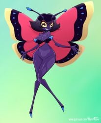 antennae anthro big_breasts big_breasts blue_lips bug_eyes bug_girl butterfly butterfly_wings cleavage furry hourglass_figure hyperflannel oc original_character purple_skin thin_waist wide_hips