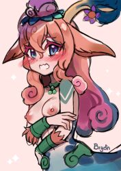 1girls animal_ears biyontran blue_eyes blush embarrassed hair_ornament league_of_legends lillia_(league_of_legends) looking_at_viewer nude open_mouth orange_hair presenting shan_hai_scrolls_lillia shan_hai_scrolls_series solo standing