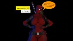 1girls 3d breasts english english_text erect_nipples_under_clothes female lady_deadpool marvel marvel_comics red5312 solo solo_female speech_bubble tagme text wanda_wilson