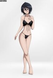 1girls artist_name bare_legs bare_shoulders barefoot black_bra black_hair black_panties black_underwear bleach blue_eyes blush bra breasts brown_eyes clavicle clothing crossed_legs feet female full_body hair_between_eyes hand_on_chest hand_on_own_chest high_resolution kuchiki_rukia legs legs_together lingerie looking_at_viewer matching_underwear mistowing navel pantsu petite short_hair simple_background small_breasts smile solo standing thong toenails toes underwear white_background wide_hips