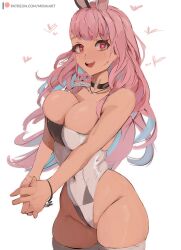 1girls breasts cleavage female huge_breasts light-skinned_female light_skin light_skinblack_body long_hair miraihikari original original_character pink_hair red_eyes